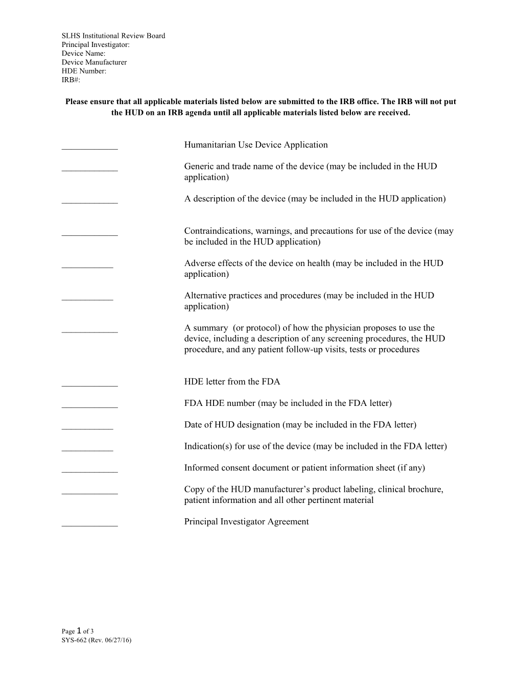 IRB Humanitarian Use Device Application