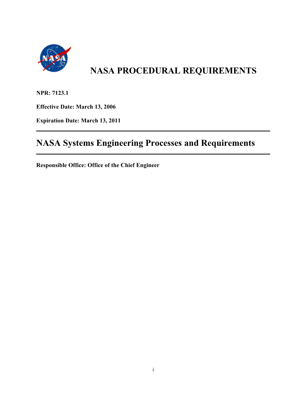 NASA Systems Engineering Processesand Requirements