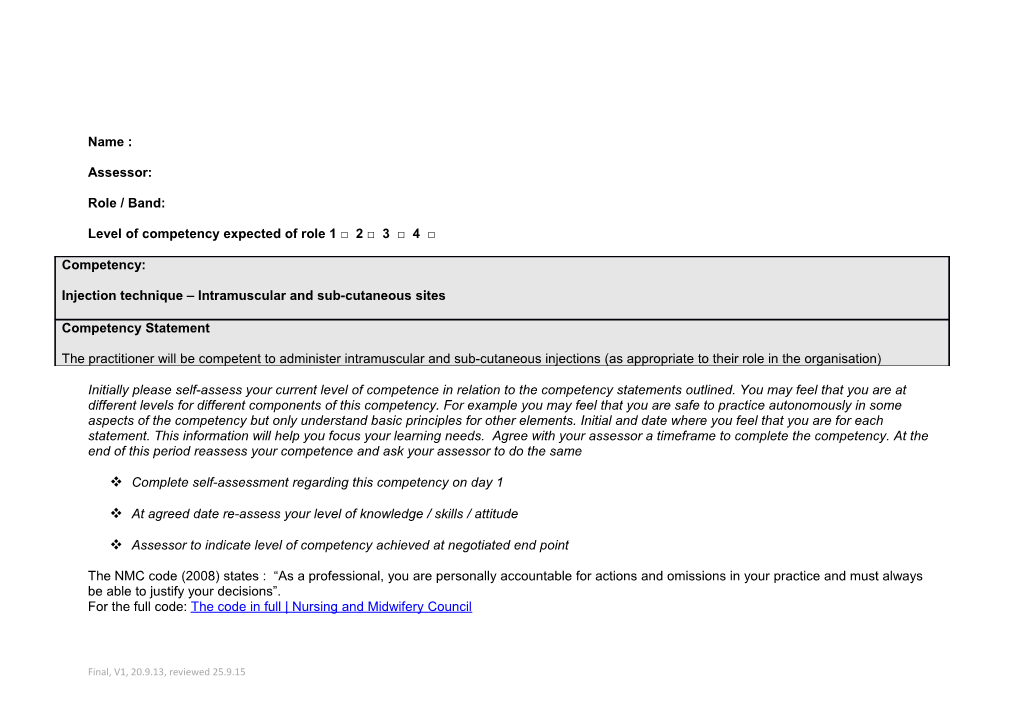 Level of Competency Expected of Role 1 2 3 4