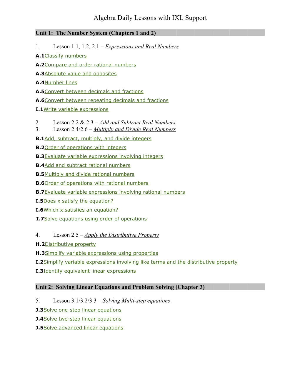 Algebra Daily Lessonswith IXL Support