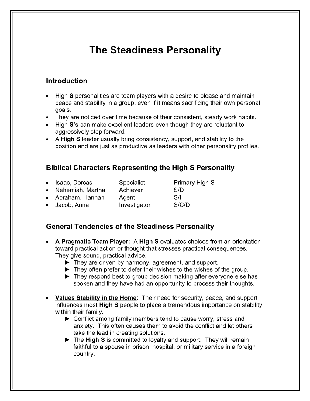 The Steadiness Personality