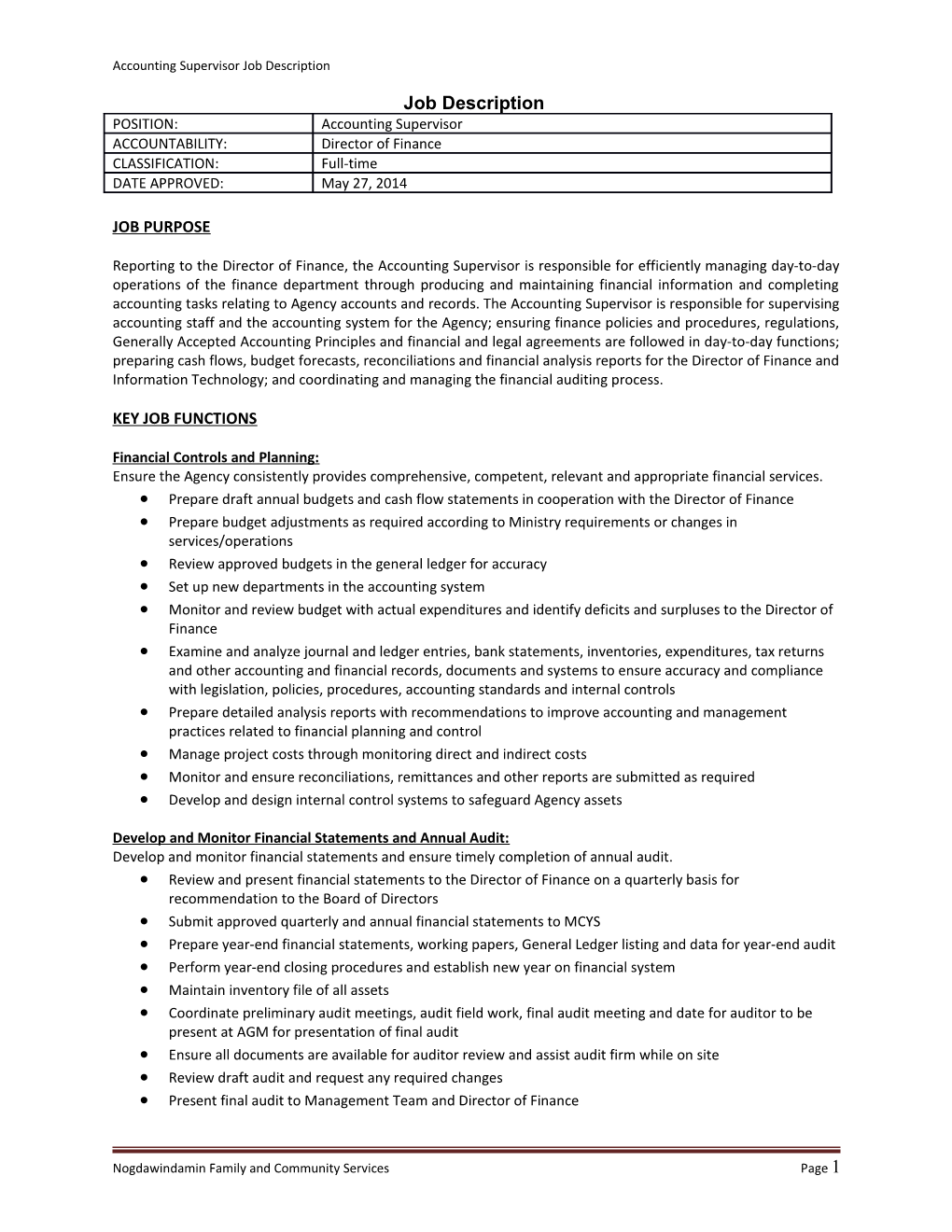 Accounting Supervisor Job Description