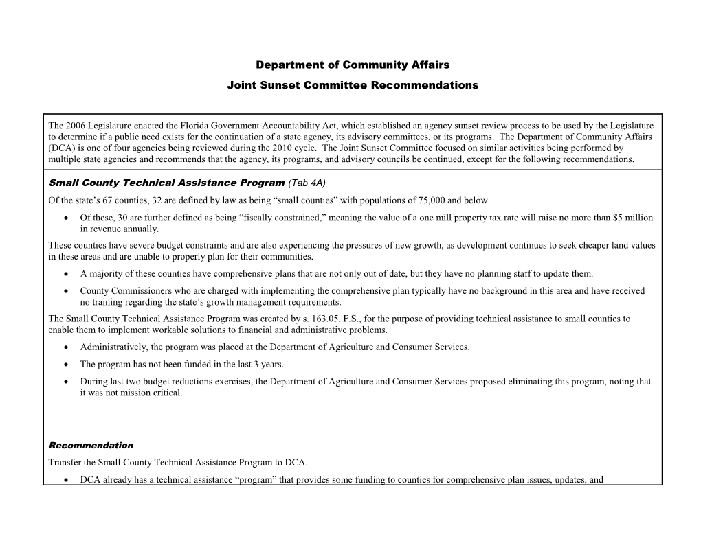 Joint Sunset Committee Recommendations