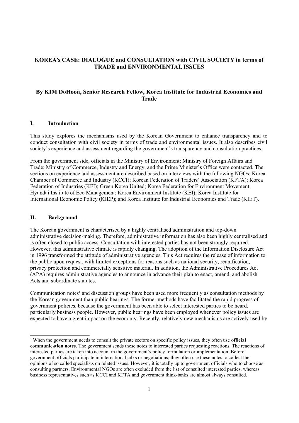 In Korea, Issues Related to the Interaction Between Trade and Environment Still Do Not