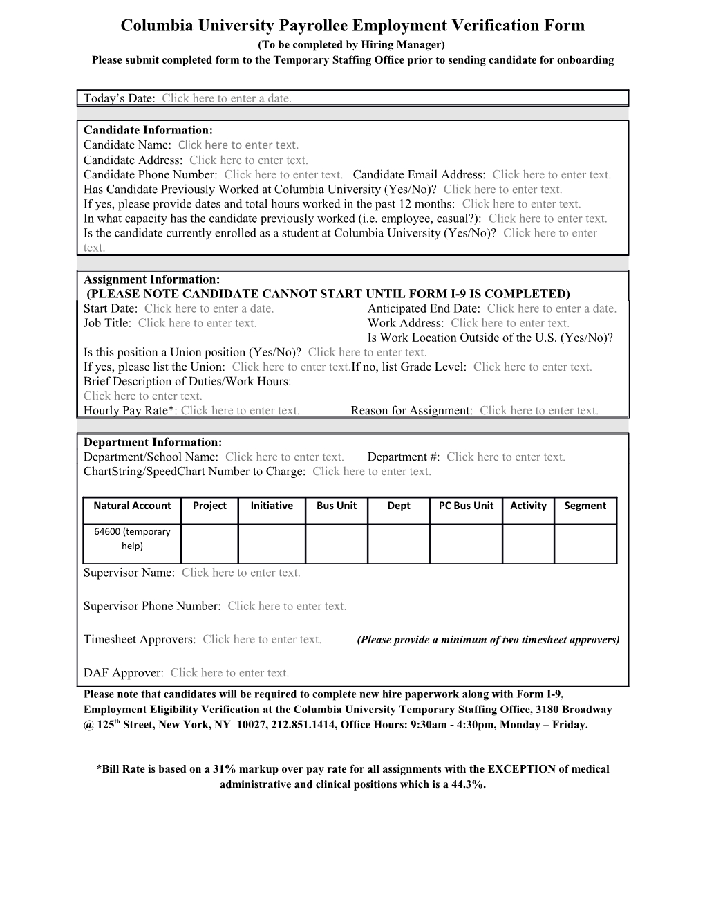 Columbia Universitypayrollee Employment Verification Form