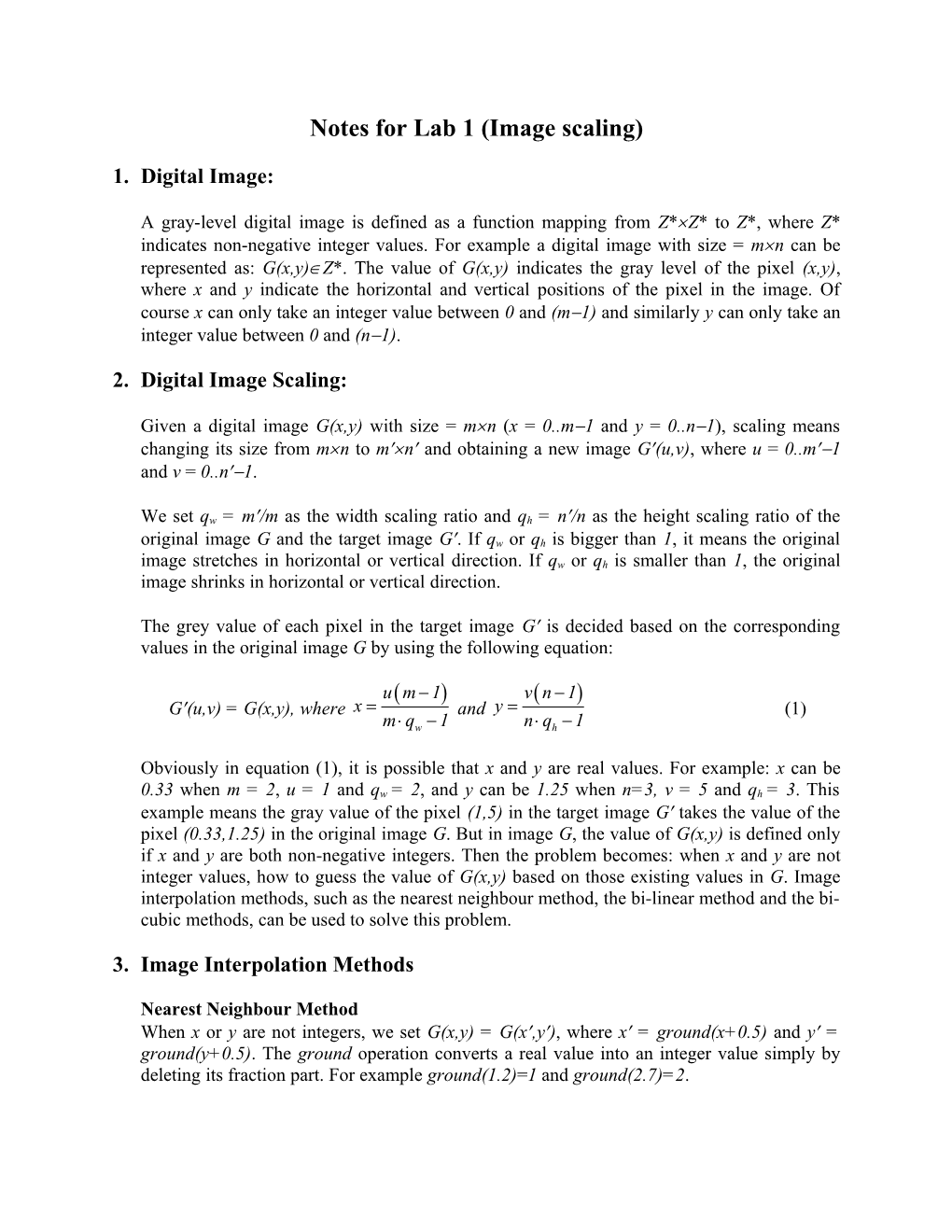 Notes for Assignment 1 (Image Scaling)