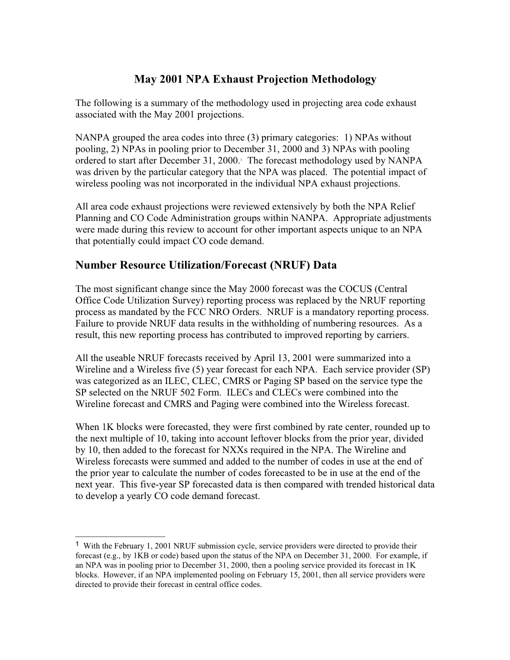 May 2001 NPA Exhaust Projection Methodology