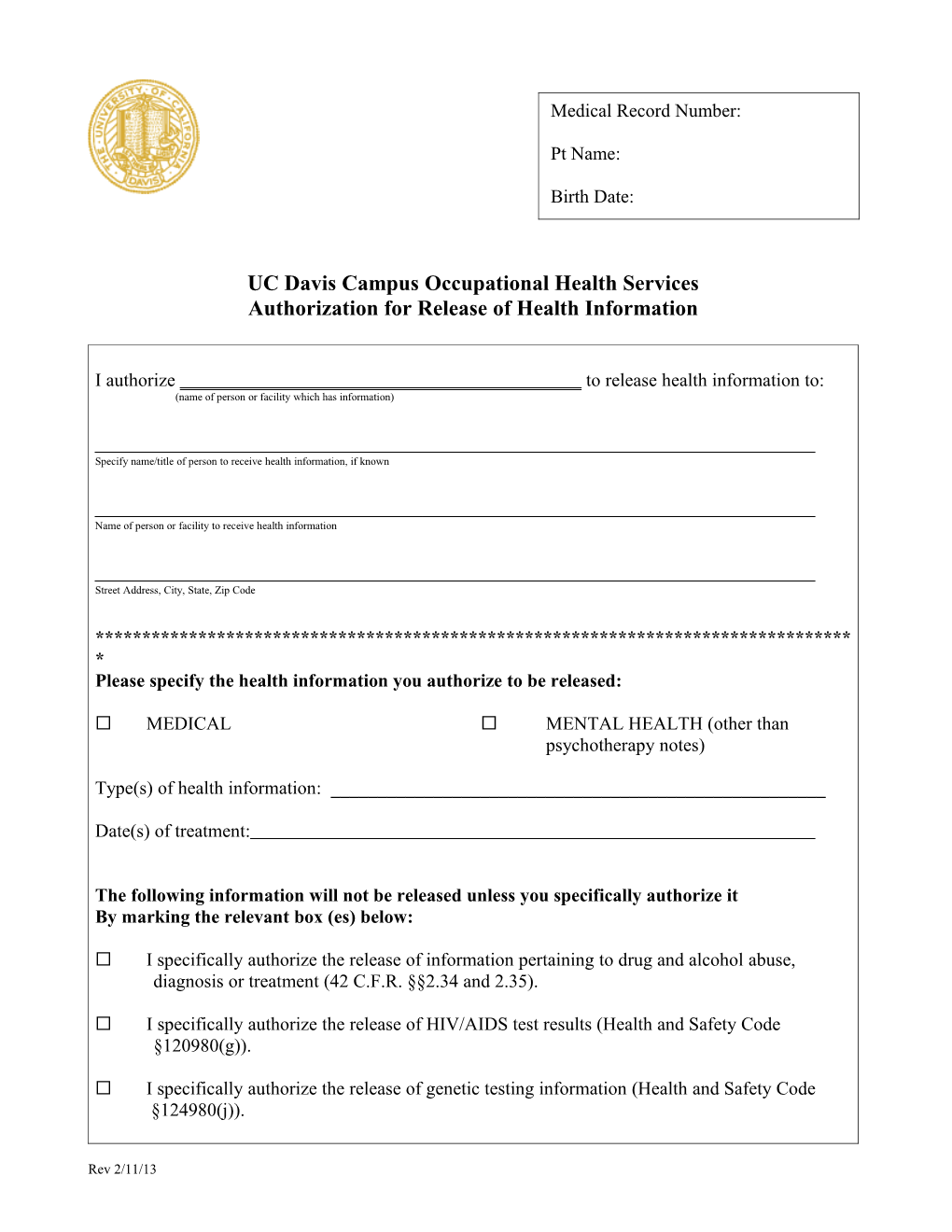 Authorization for Use Or Disclosure of Health Information