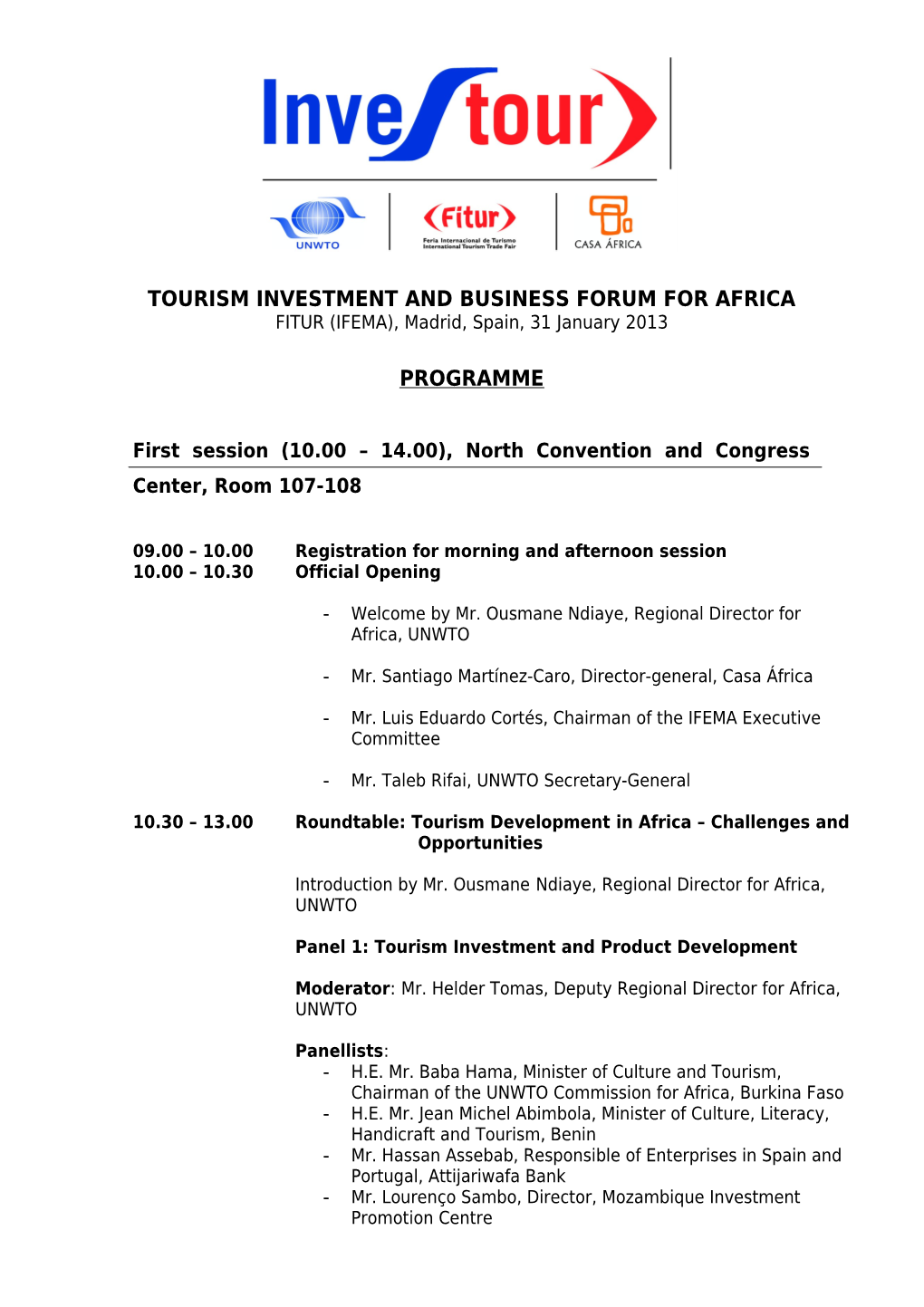 Tourism Investment and Business Forum for Africa