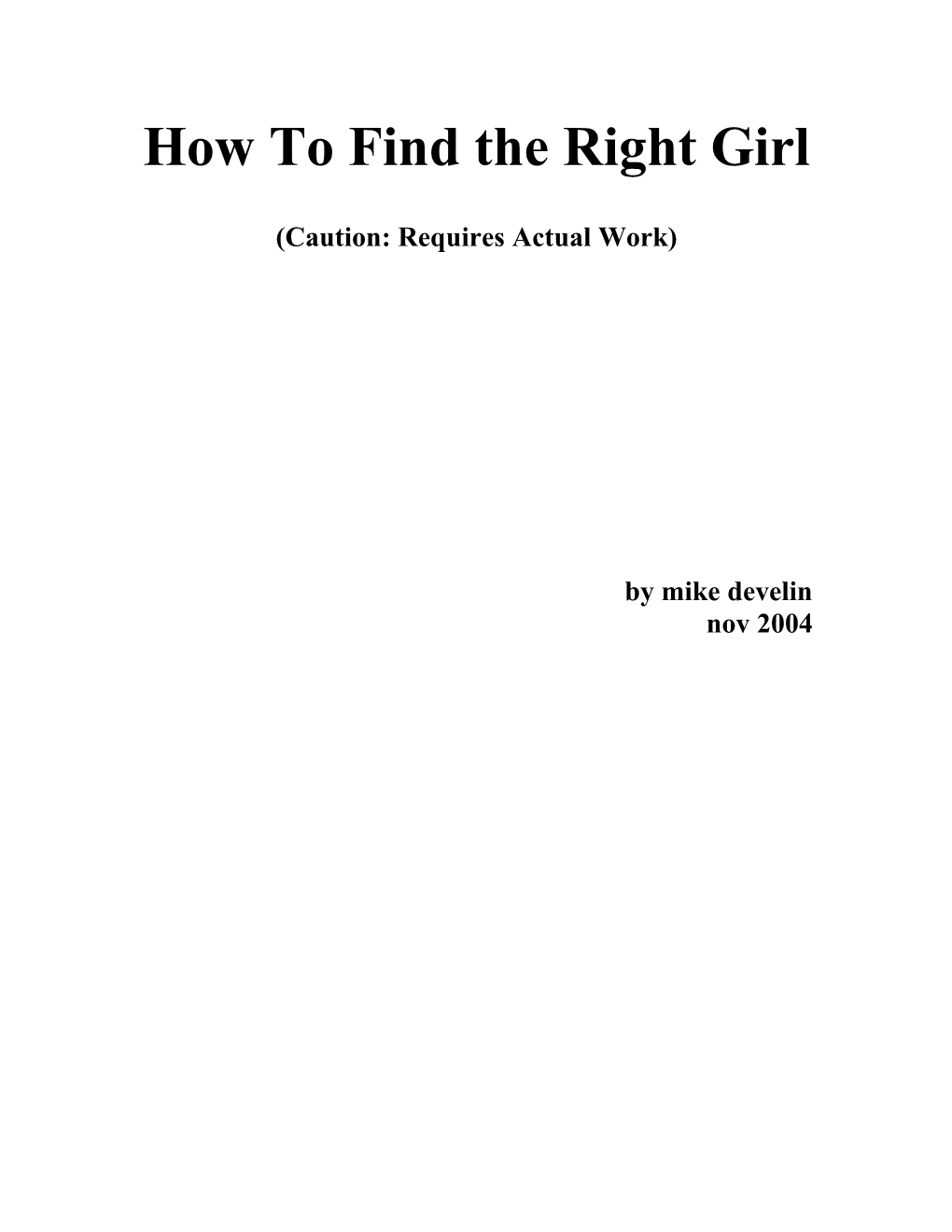 How to Find the Right Girl