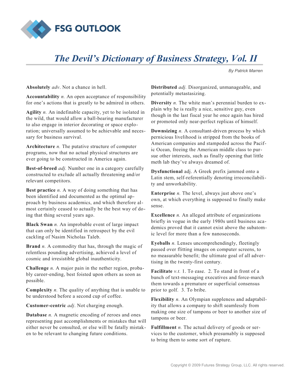 The Devil S Dictionary of Business Strategy, Vol. II