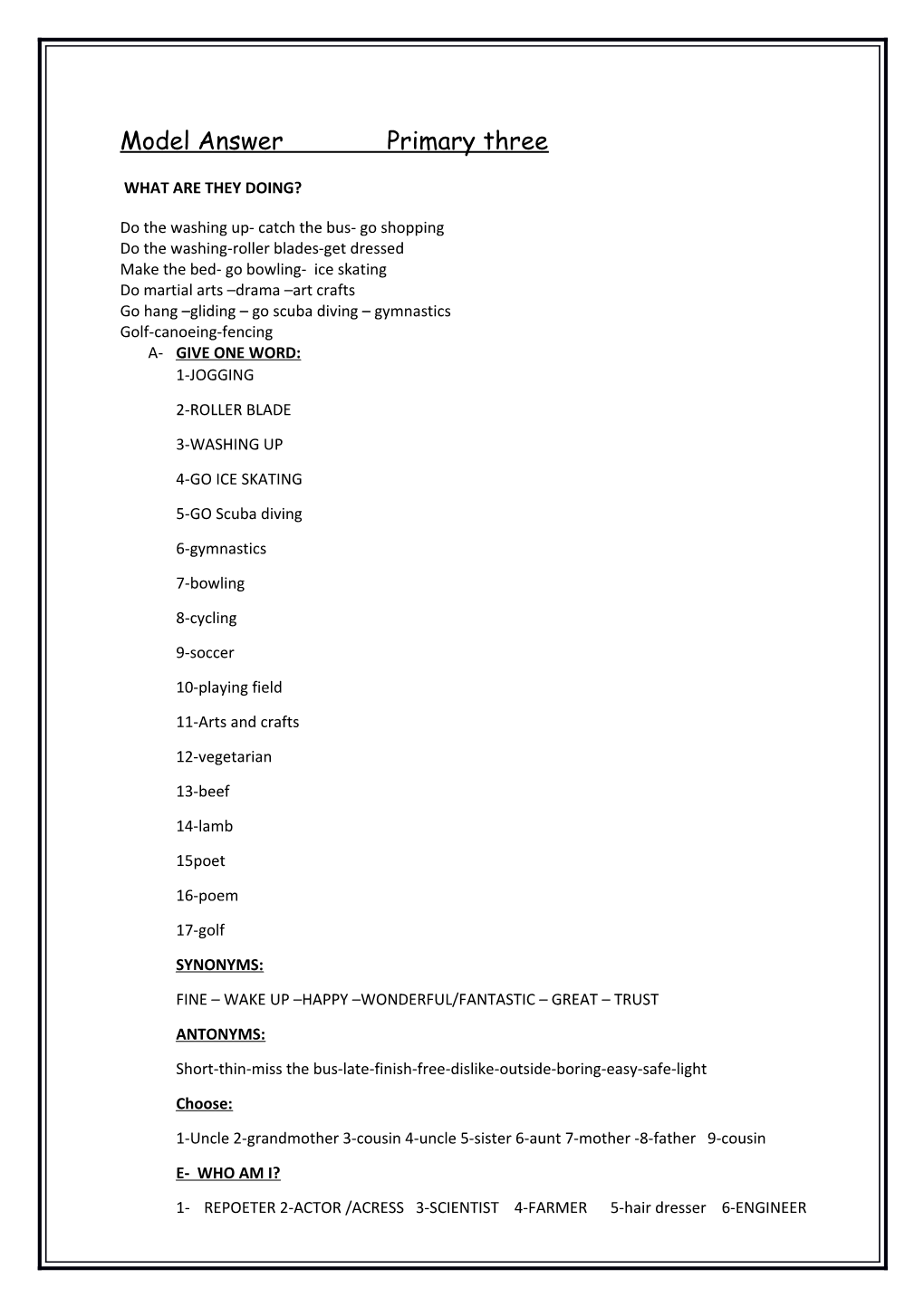 Model Answer Primary Three