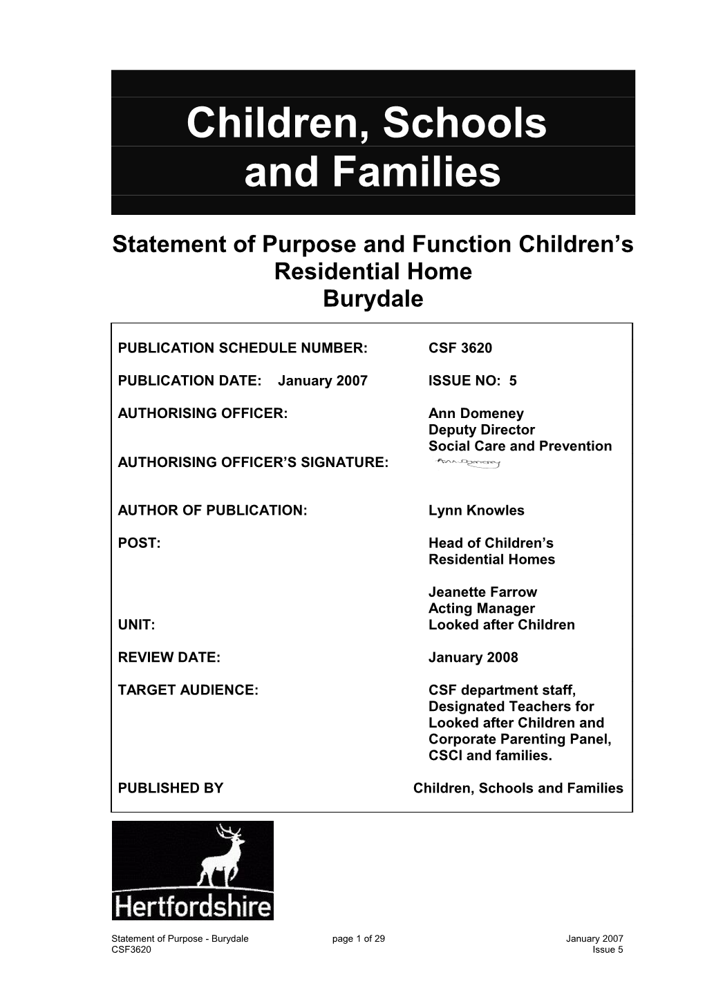 Statement of Purpose and Function Children S Residential Home