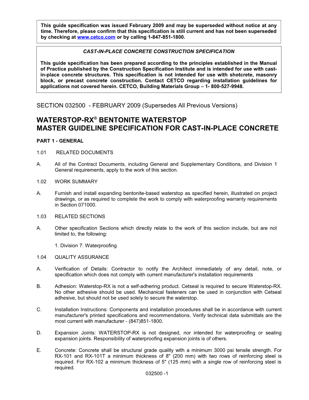 Master Guideline Specification for Cast-In-Place Concrete