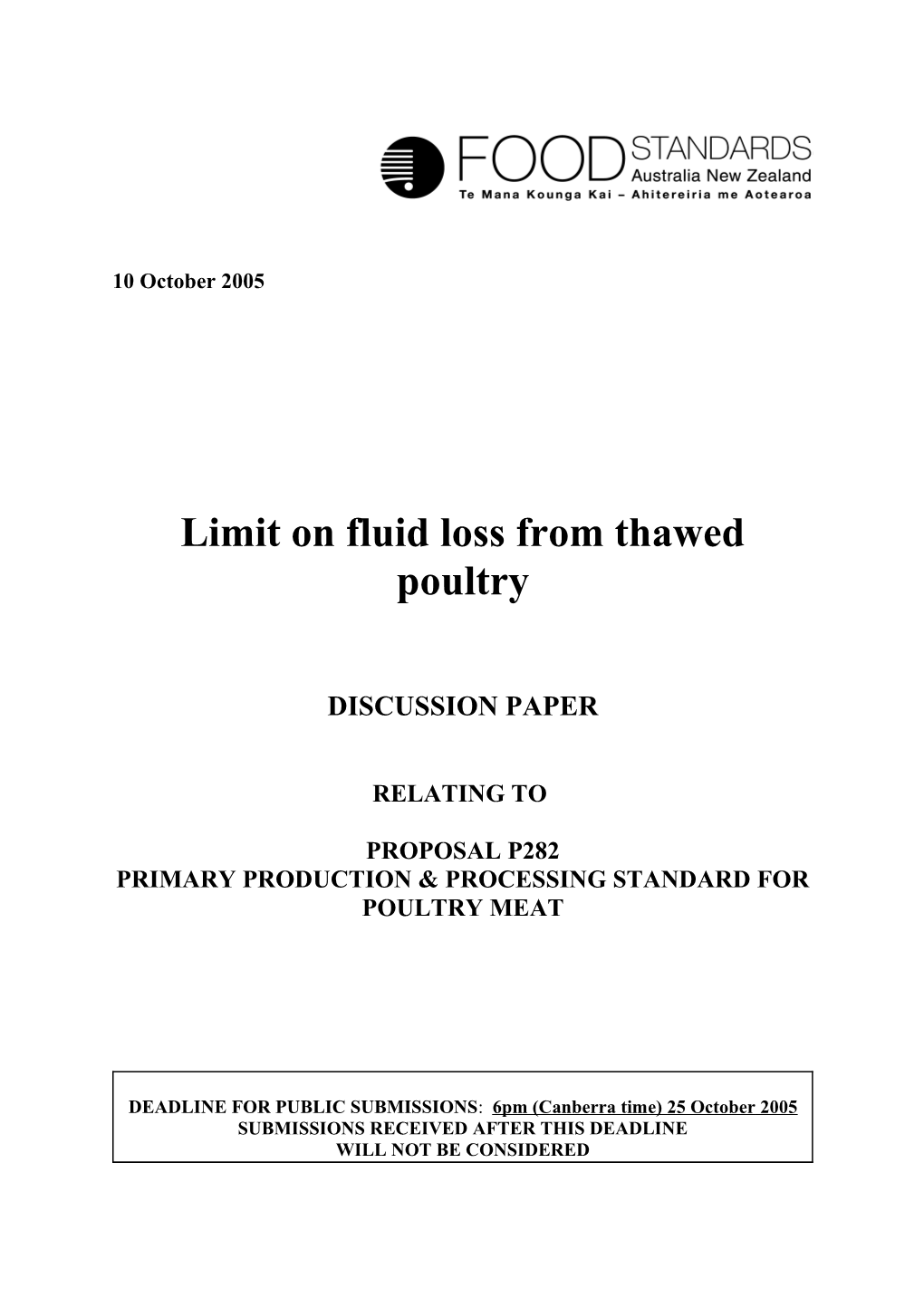 Limit on Fluid Loss from Thawed Poultry- Discussion Paper