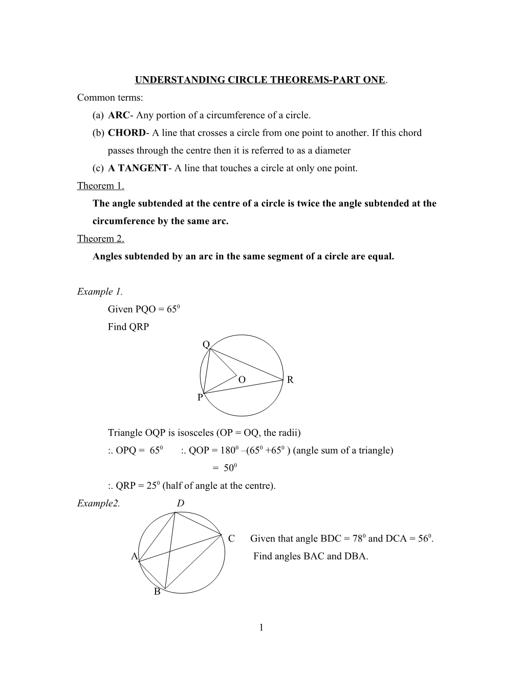 Understanding Circle Theorems-Part One
