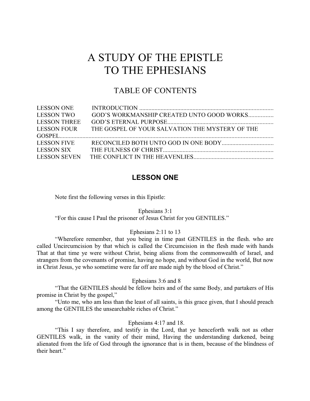 A Study of the Epistle to the Ephesians