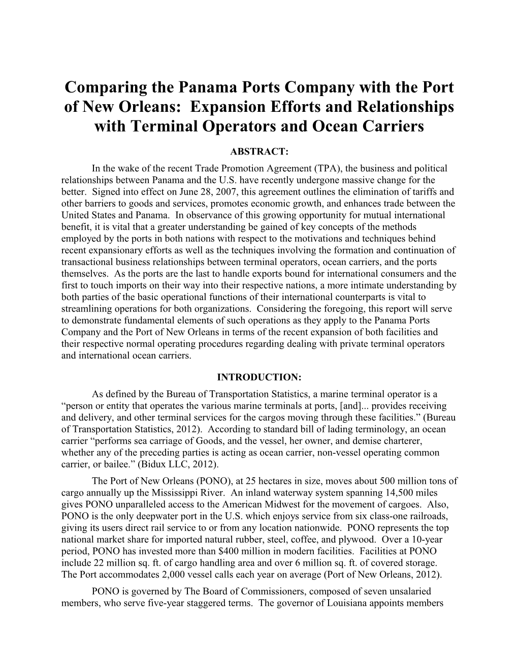 Comparing the Panama Ports Company with the Port of New Orleans: Expansion Efforts And