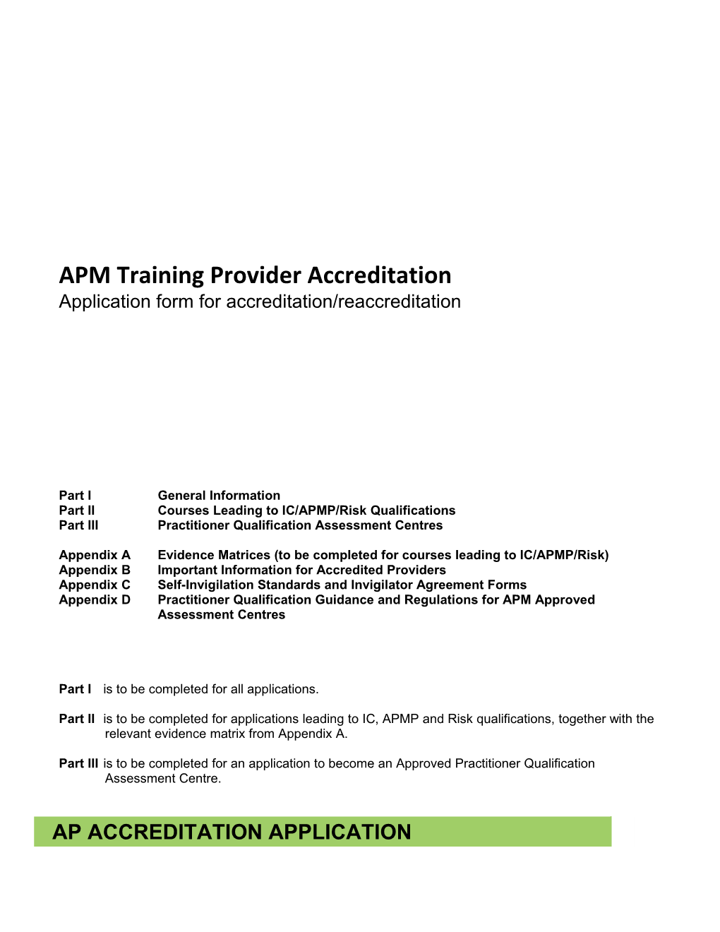 APM Training Provider Accreditation
