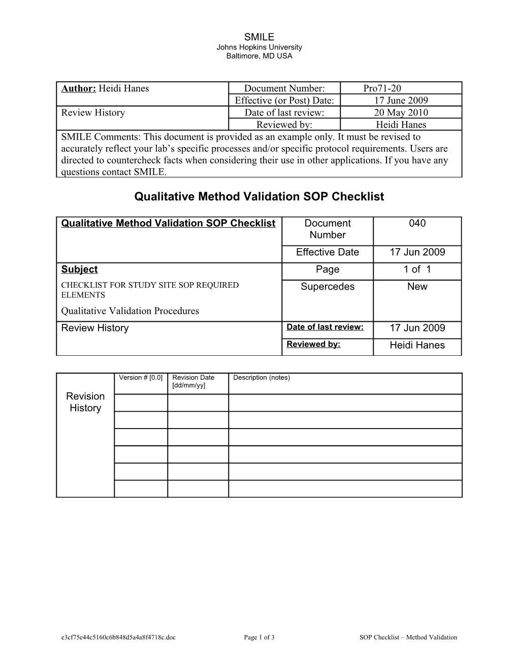 Pro7.1-19 SOP Checklist - Method Validation