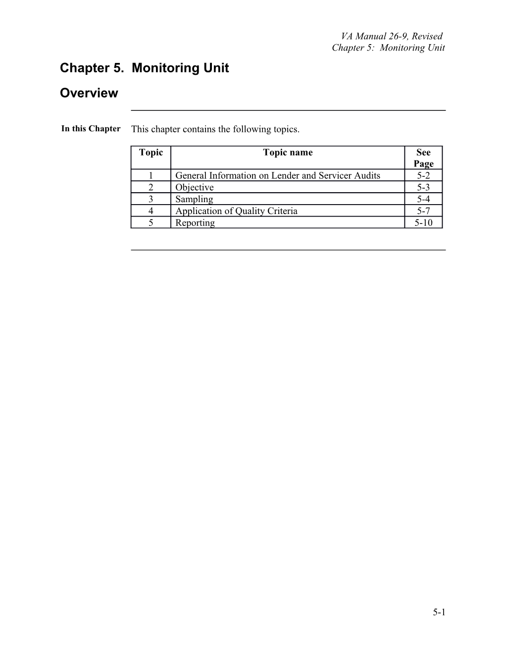 1. General Information on Lender and Servicer Audits