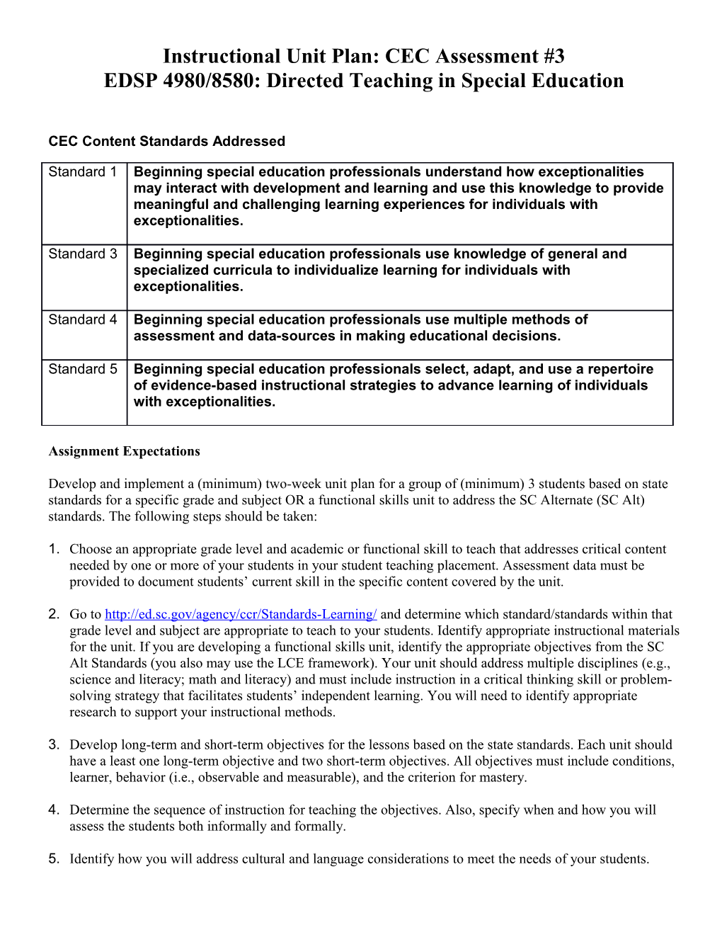 Instructional Unit Plan: CEC Assessment #3