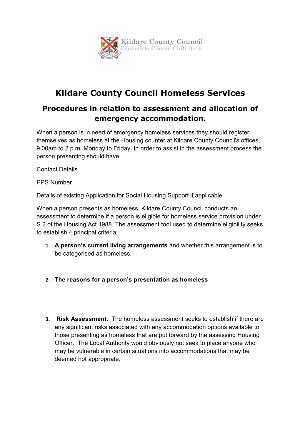 Kildare County Council Homeless Services