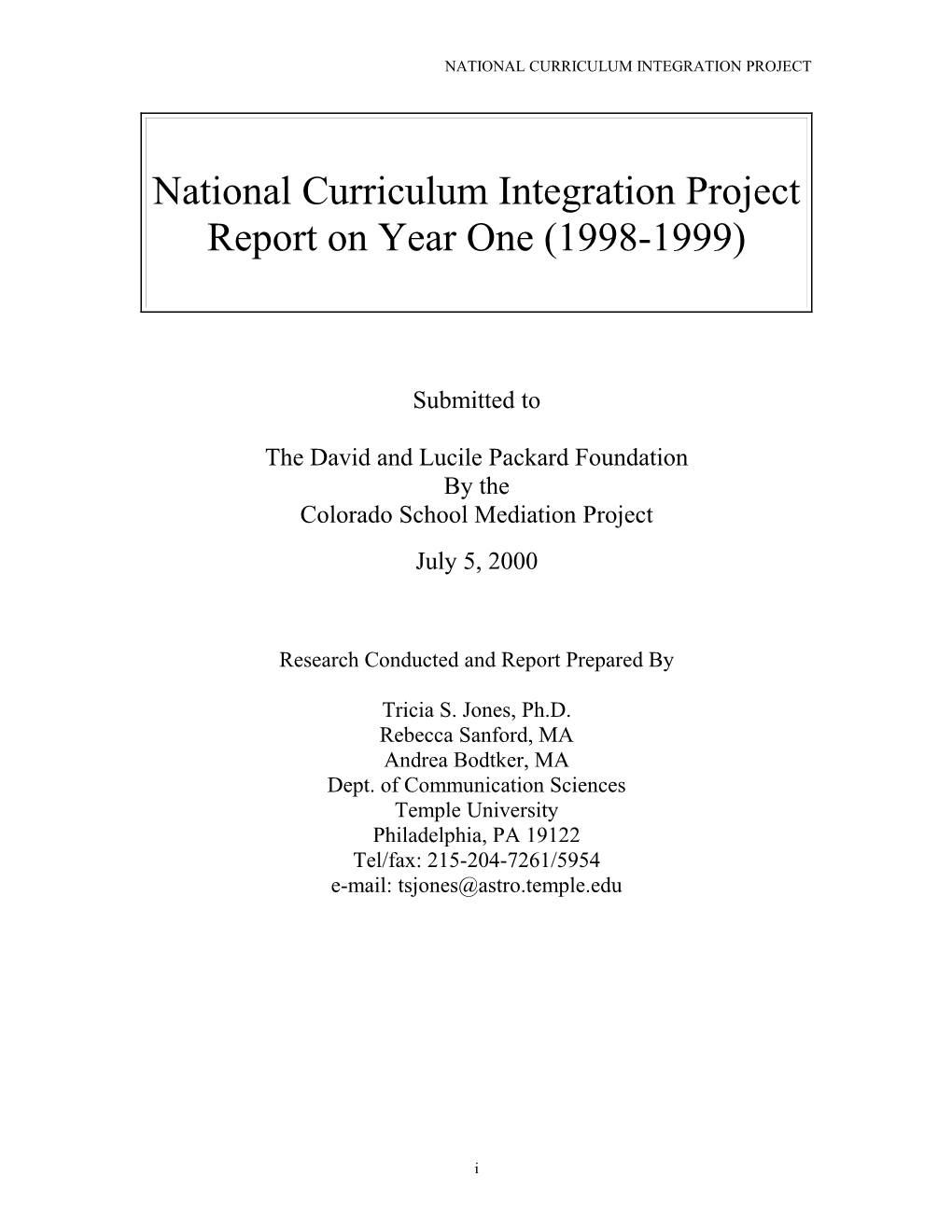 National Curriculum Integration Project