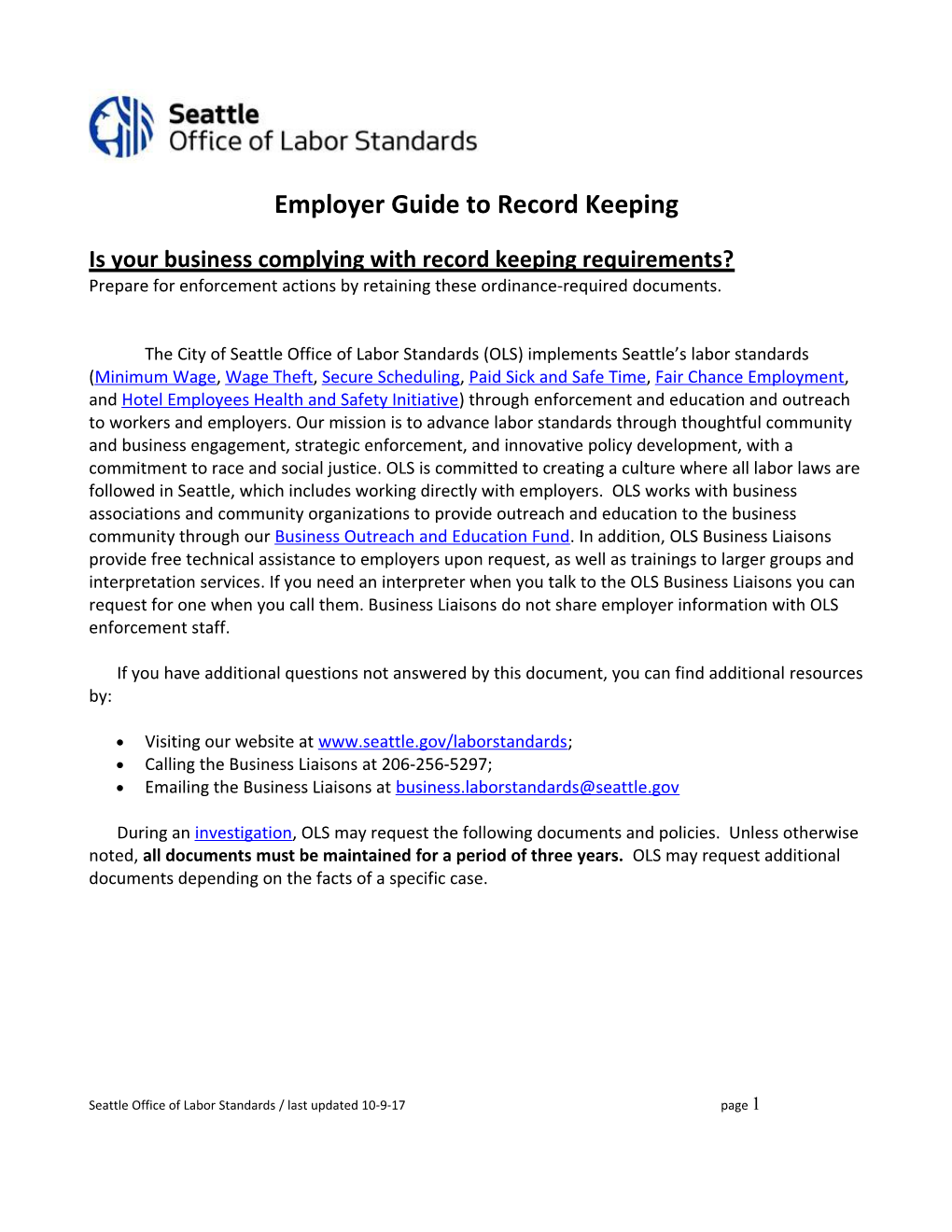 Employer Guide to Record Keeping