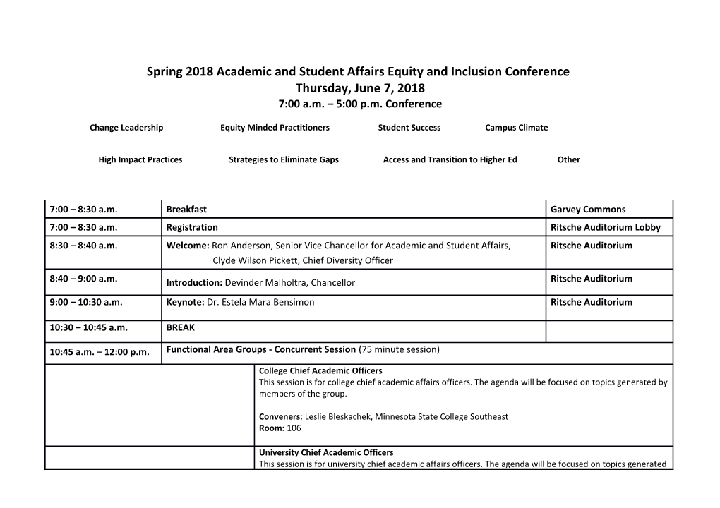 Spring 2018 Academic and Student Affairs Equity and Inclusion Conference