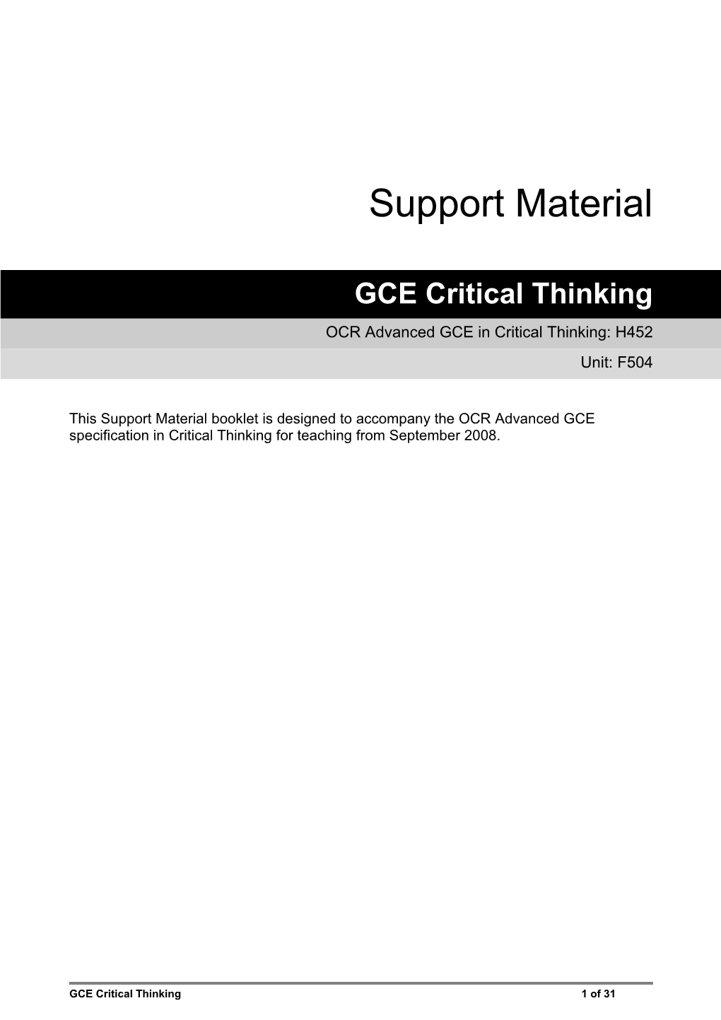 GCE Critical Thinking