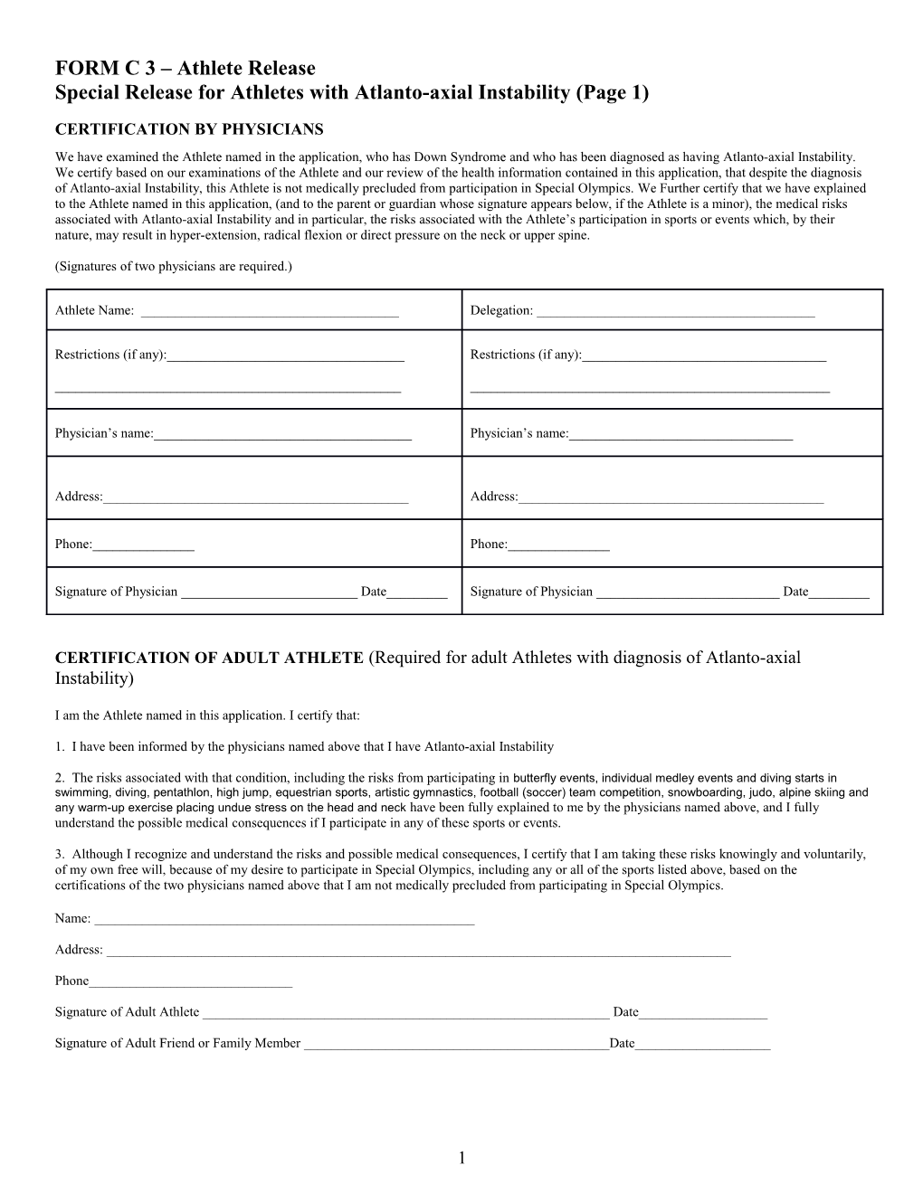 Special Release for Athletes with Atlanto-Axial Instability (Page 1)