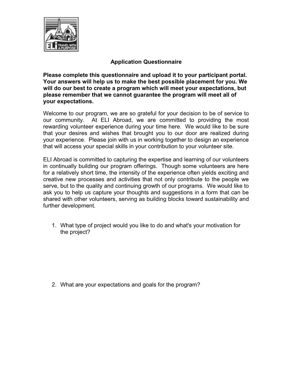 Application Questionnaire