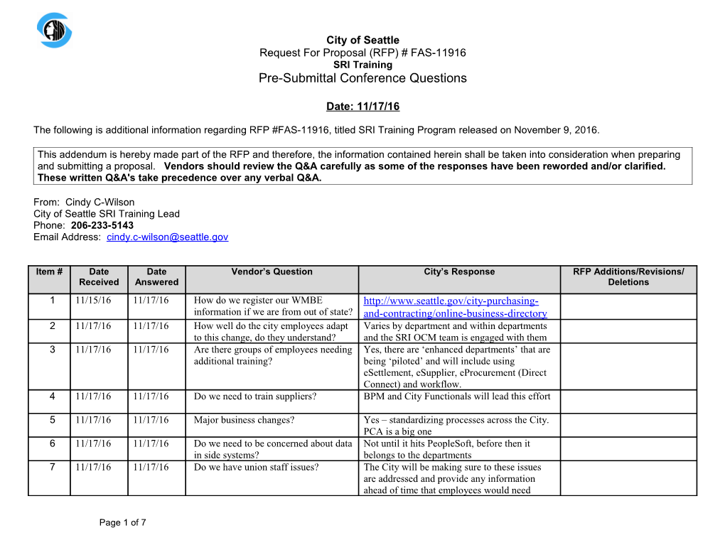 Request for Proposal (RFP) # FAS-11916