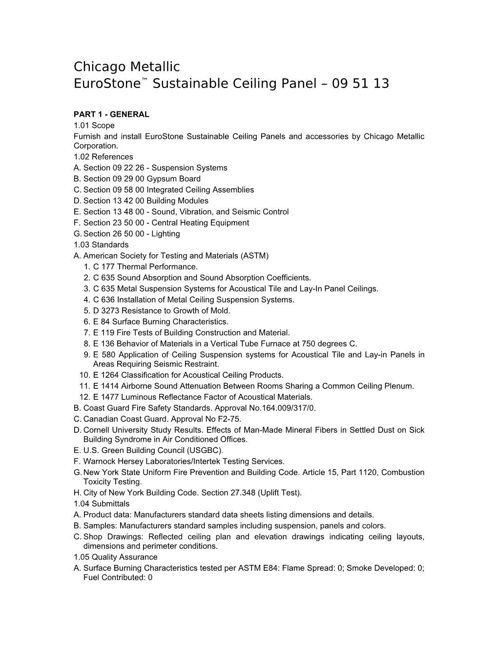 Eurostone Sustainable Ceiling Panel 09 51 13