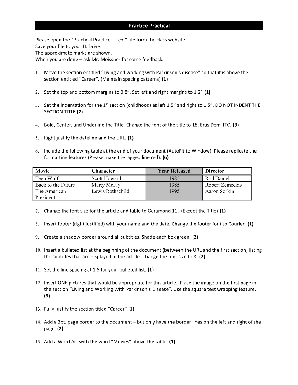 Microsoft Word Formatting Assignment