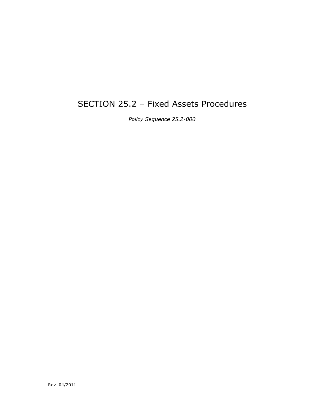 Section 25.2 - Fixed Assets Procedures