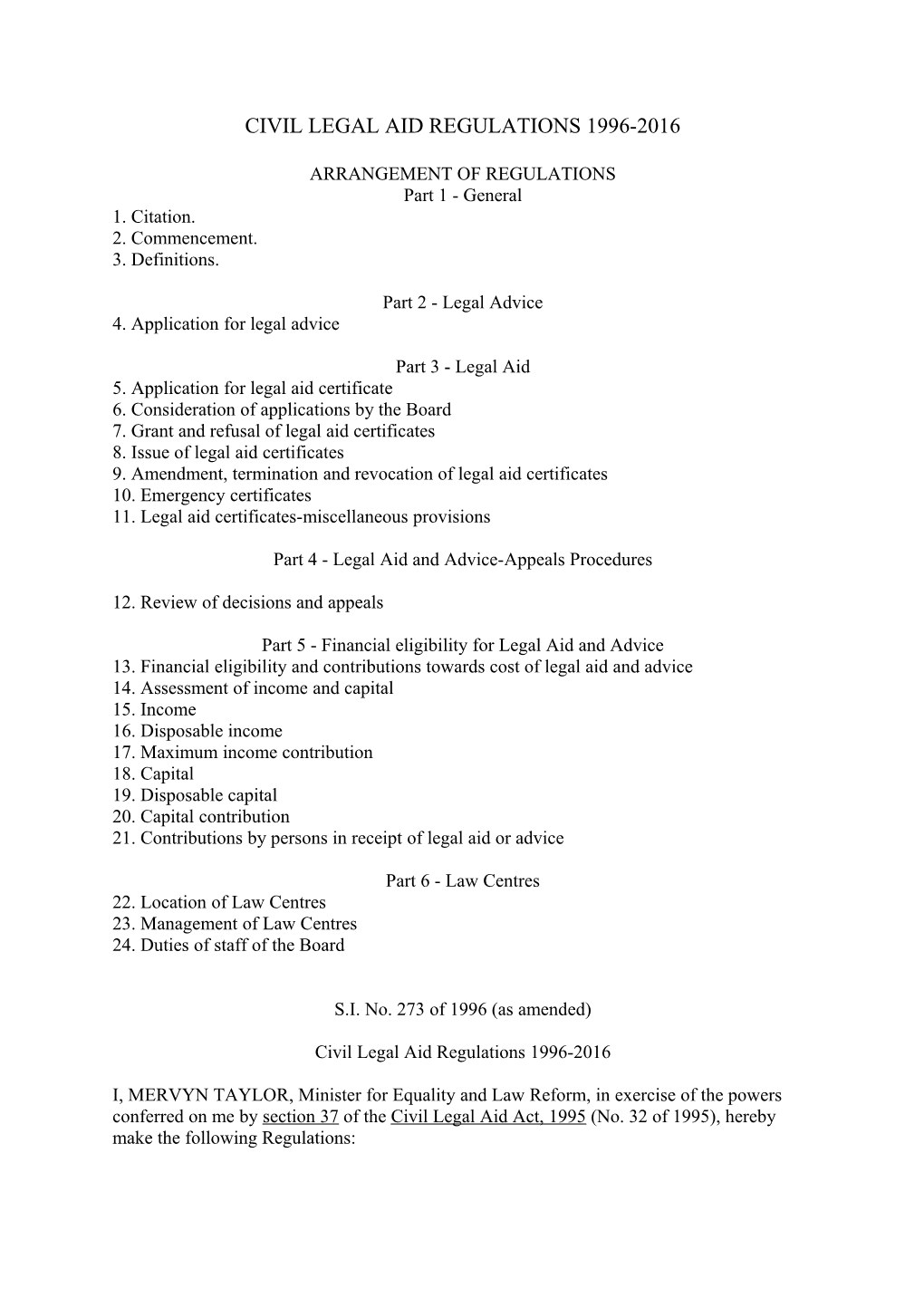 Civil Legal Aid Regulations 1996-2016