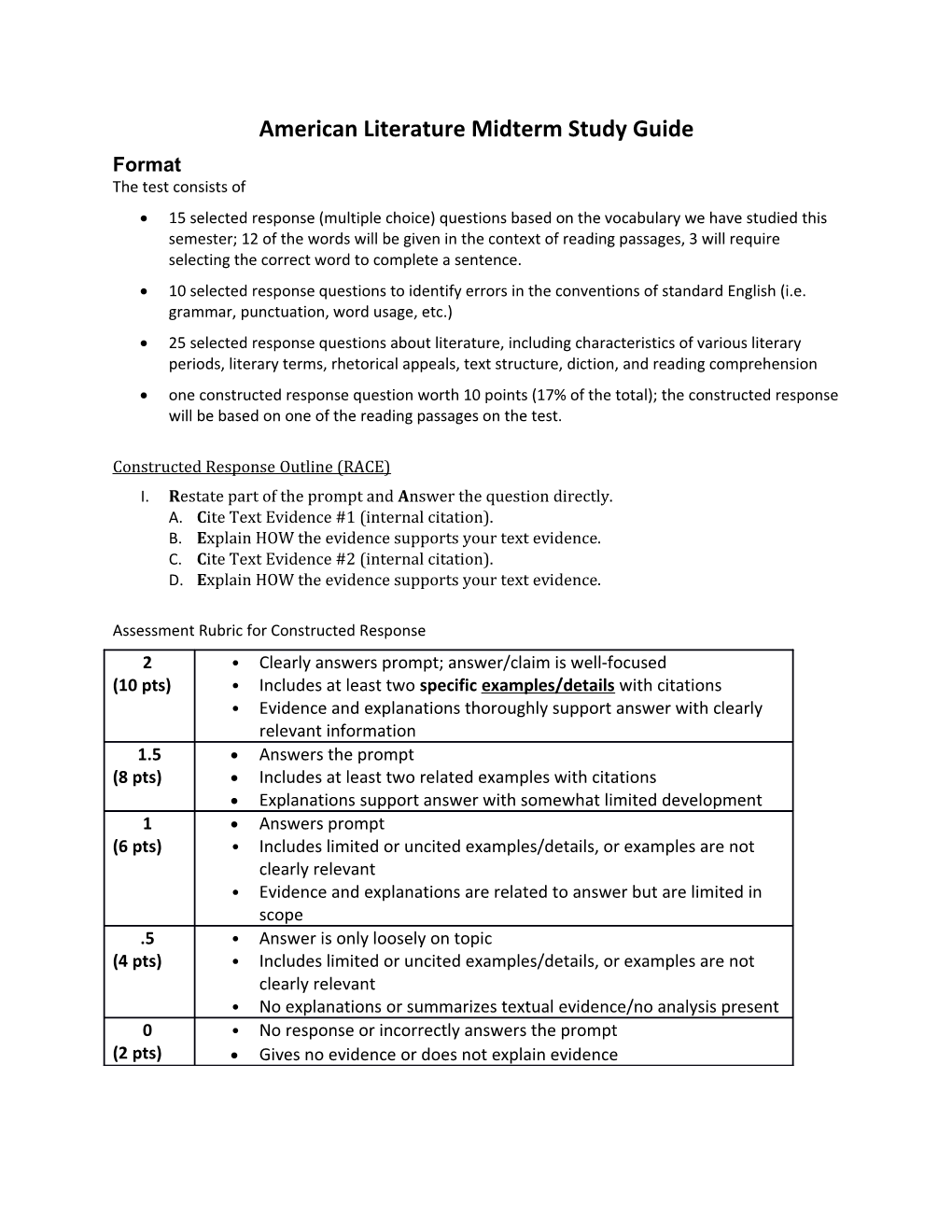 American Literature Midterm Study Guide