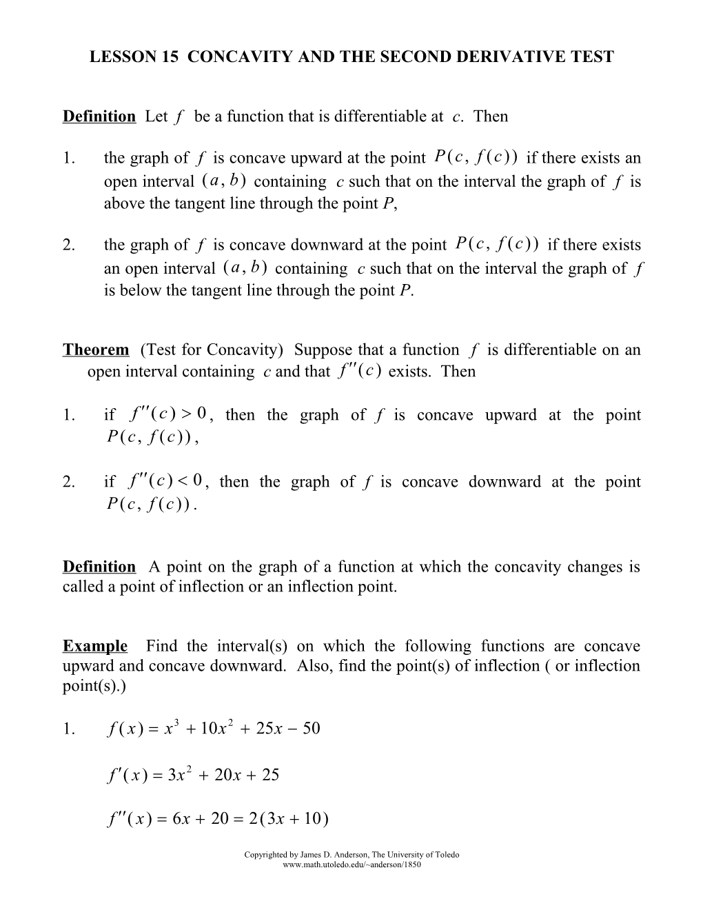 Lesson 15 Concavity and the Second Derivative Test