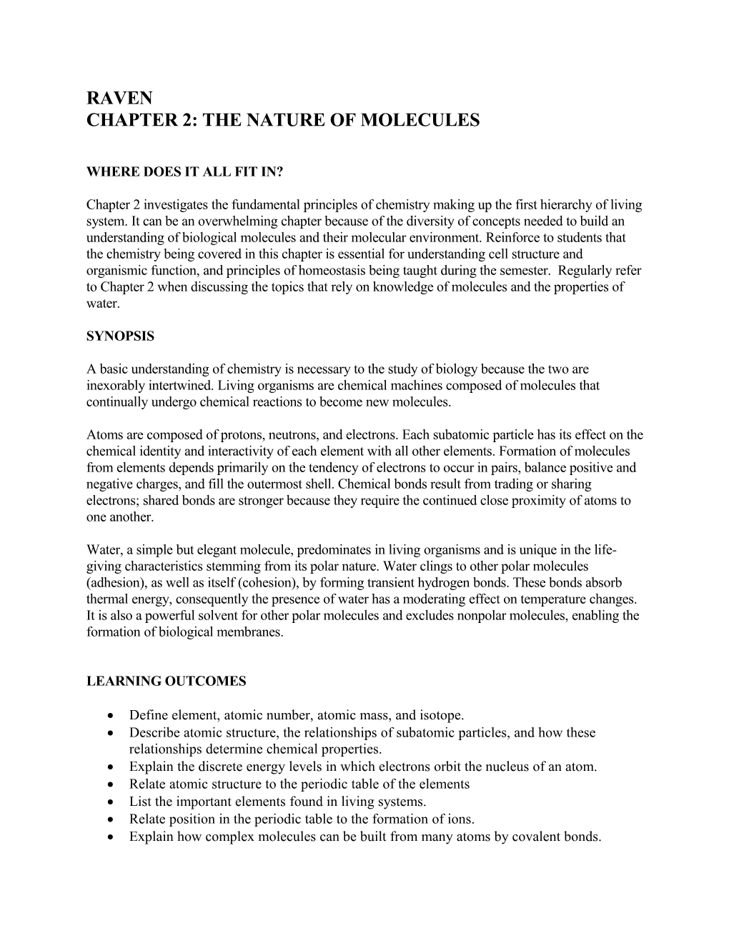 Chapter 2: the Nature of Molecules