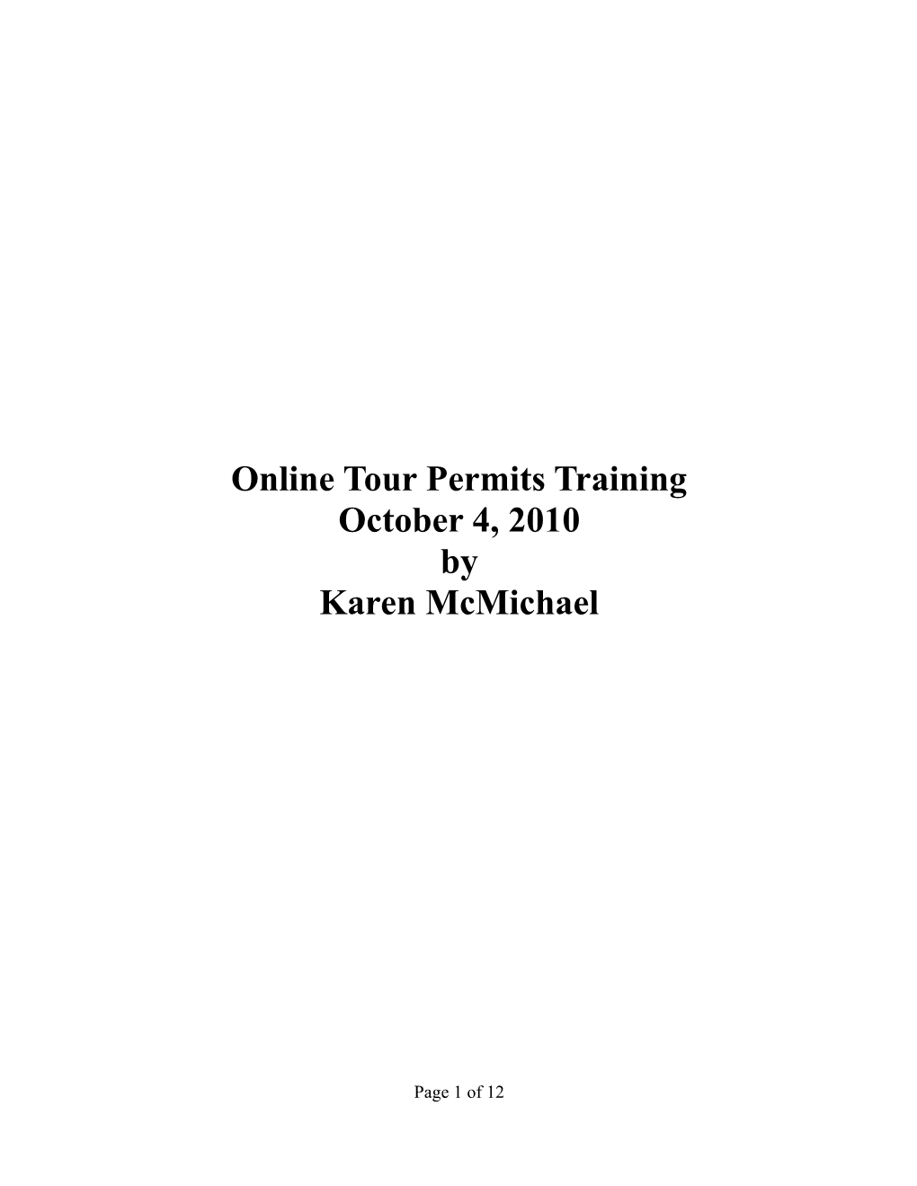 Online Tour Permits Training