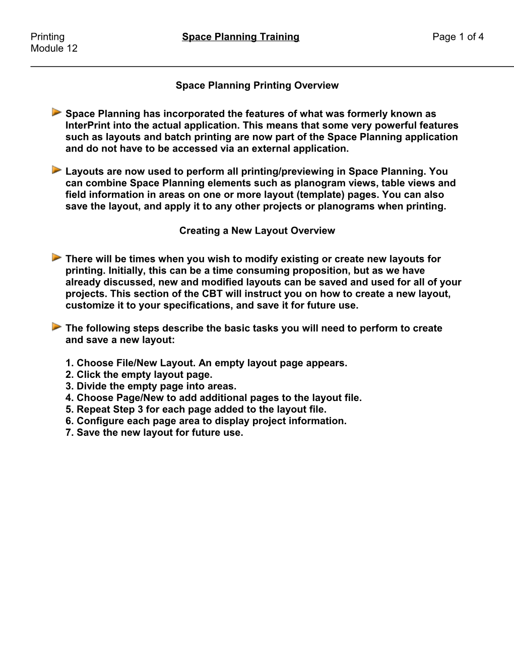 Printing Space Planning Training Page 1 of 4