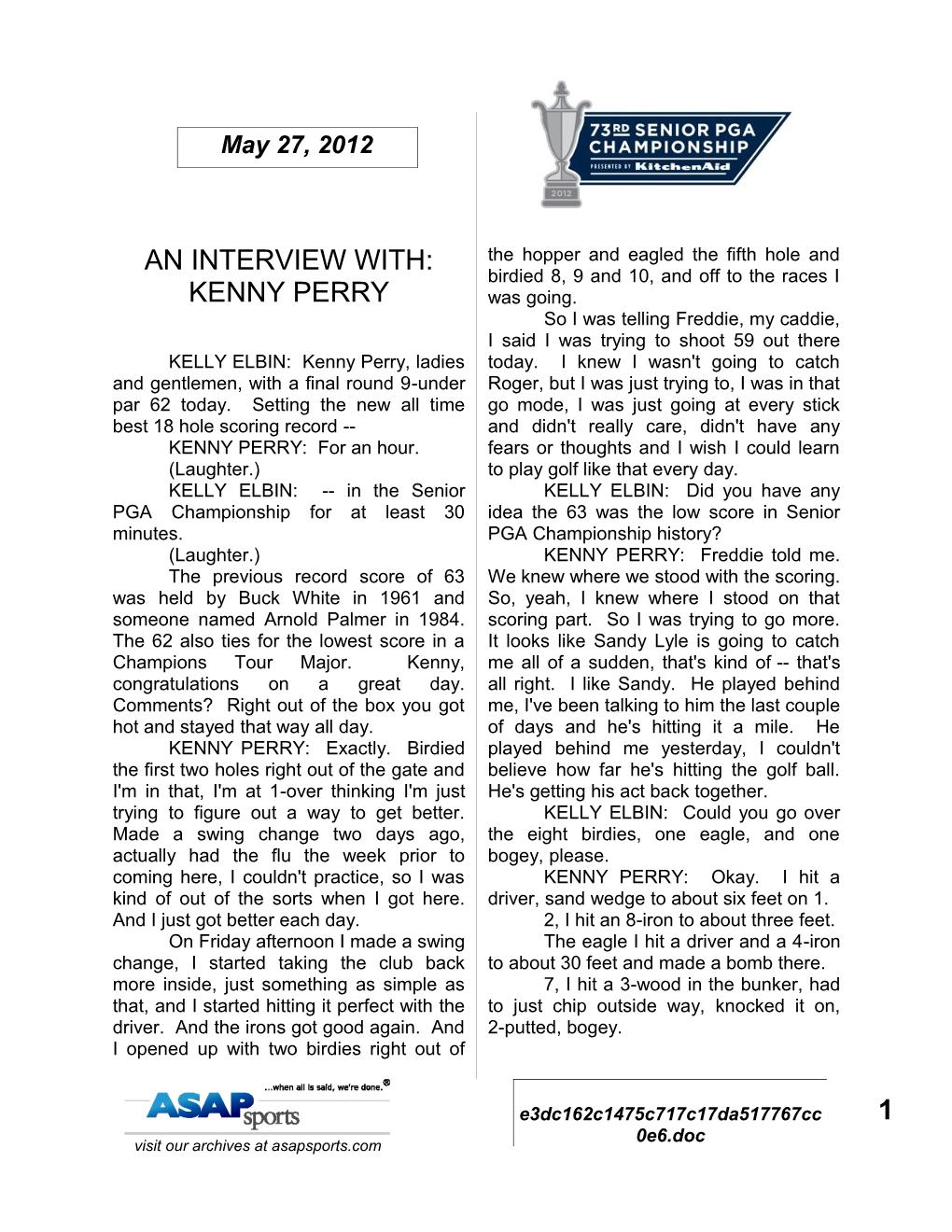 KENNY PERRY: for an Hour