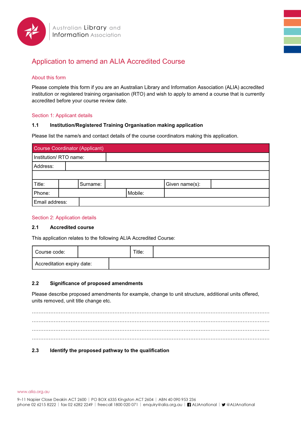 Application to Amend an ALIA Accredited Course