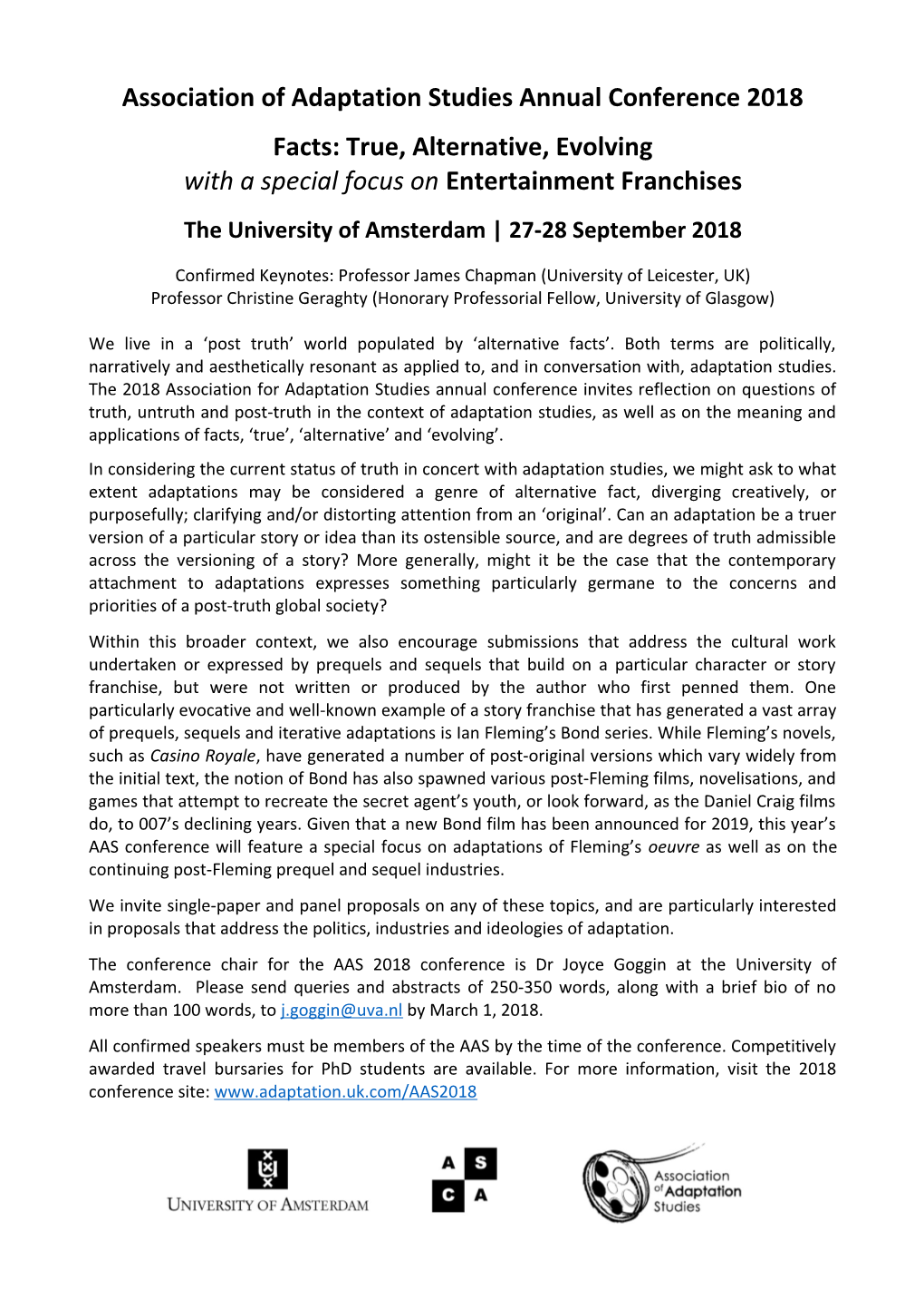 Association of Adaptation Studiesannual Conference 2018