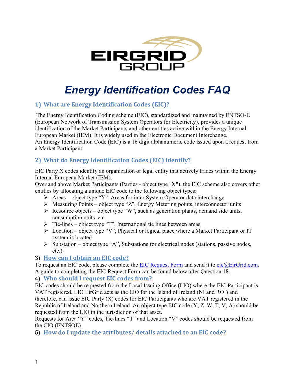 Energy Identification Codes FAQ