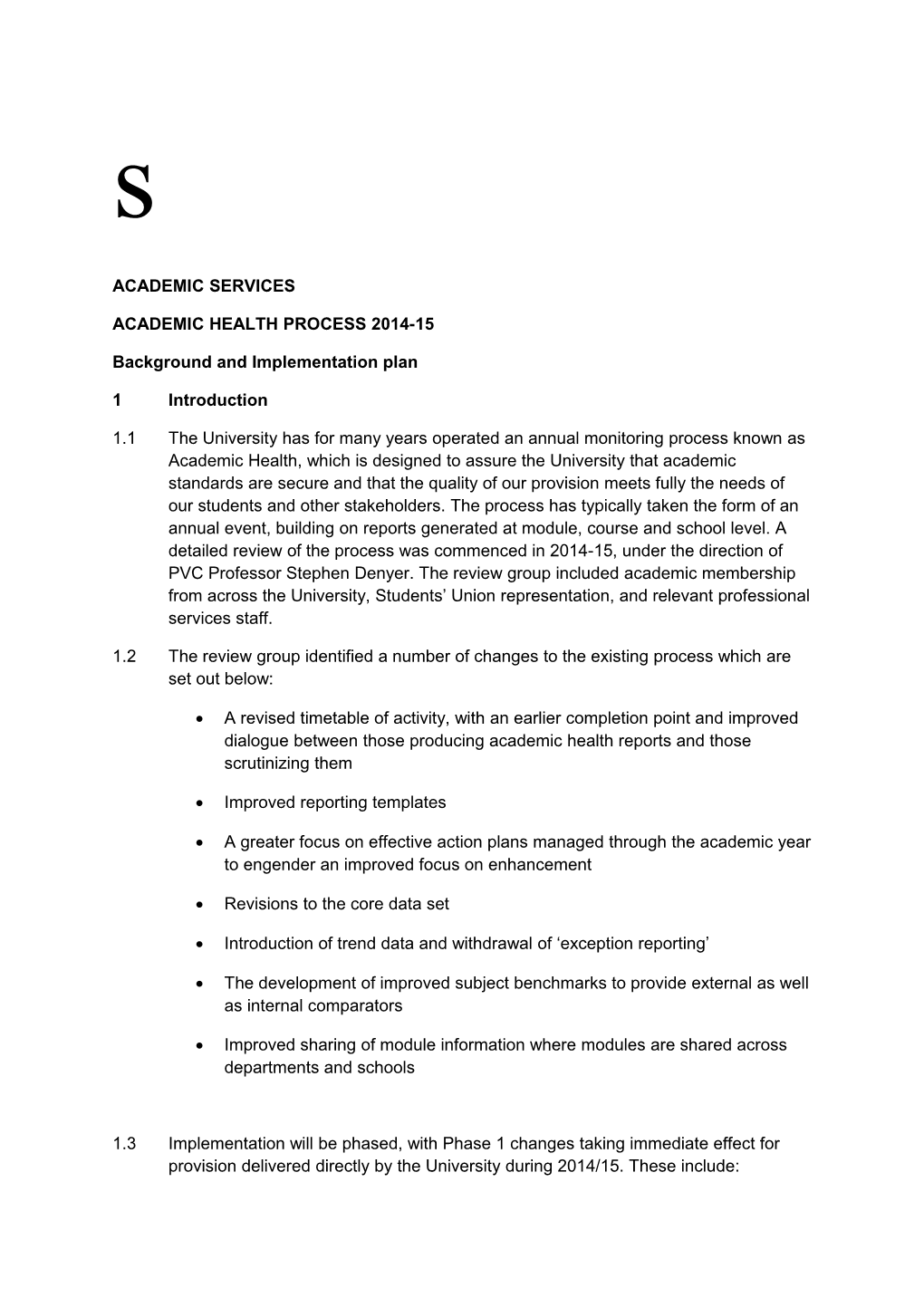 Background and Implementation Plan