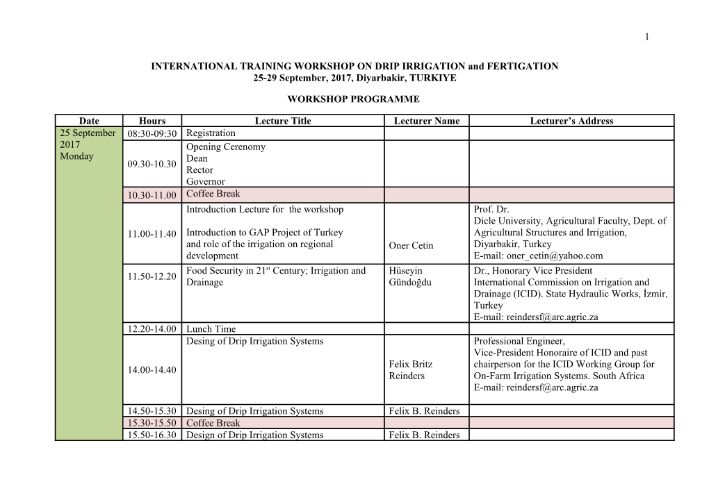 INTERNATIONAL TRAINING WORKSHOP on IRRIGATION and FERTILIZATION MANAGEMENT for COTTON GROWTH