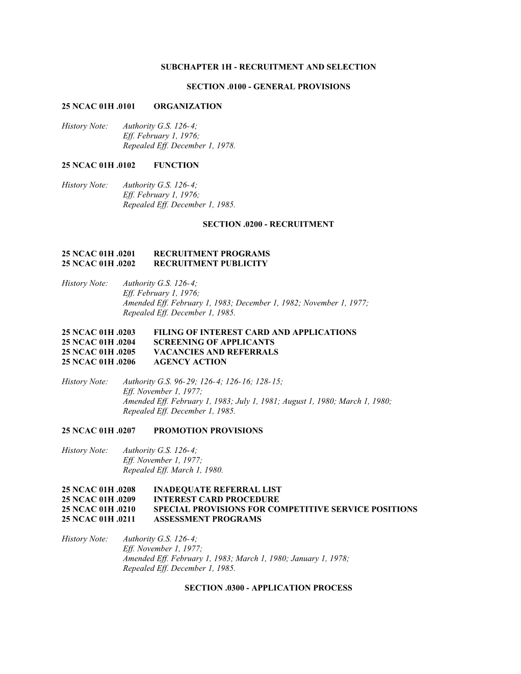 Subchapter 1H Recruitment and Selection